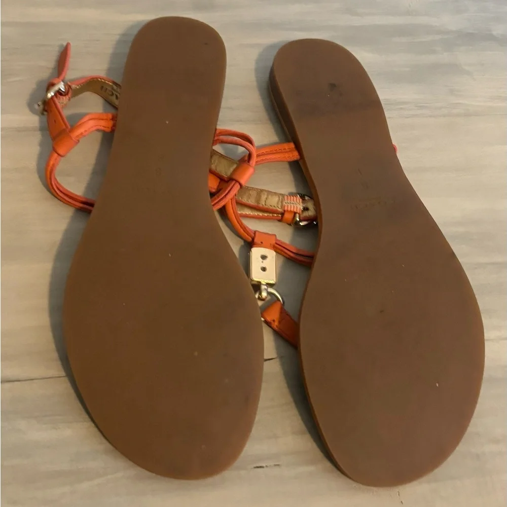 COACH Charleen T-Strap Sandals, Size 8, in Orange summer beach casual festival